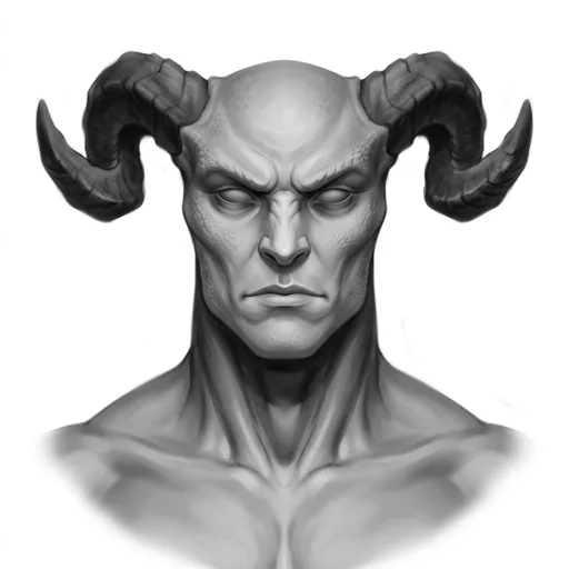 Horned demon man portrait colored with fantasy skin tone palette