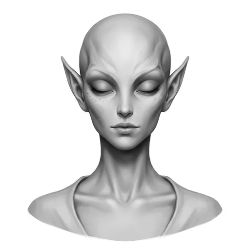 Elven alien woman portrait colored with fantasy skin tone palette